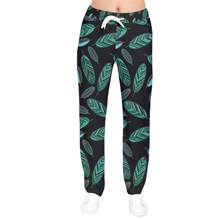 Leaves Pattern Abstract Blade Women Velvet Drawstring Pants