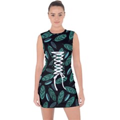 Leaves Pattern Abstract Blade Lace Up Front Bodycon Dress by Loisa77