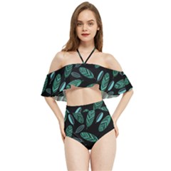 Leaves Pattern Abstract Blade Halter Flowy Bikini Set  by Loisa77