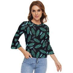 Leaves Pattern Abstract Blade Bell Sleeve Top