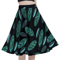 Leaves Pattern Abstract Blade A-line Full Circle Midi Skirt With Pocket by Loisa77