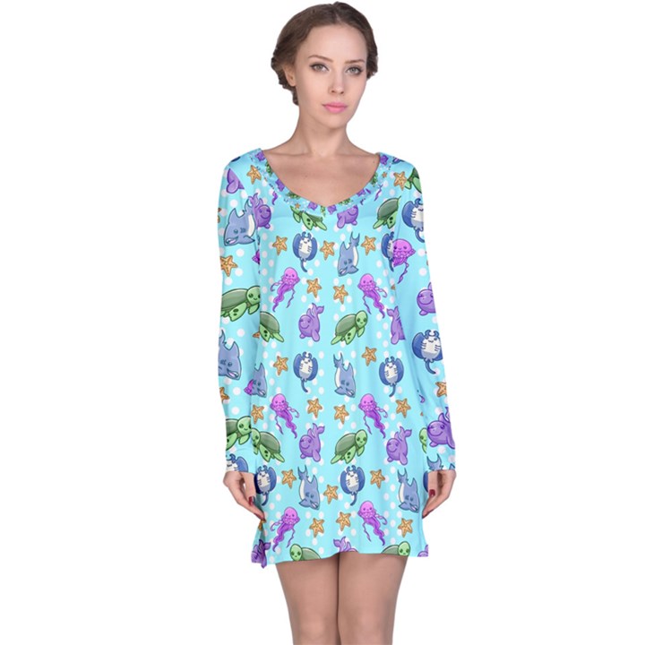 Sea Ocean Sealife Turtle Jellyfish Long Sleeve Nightdress