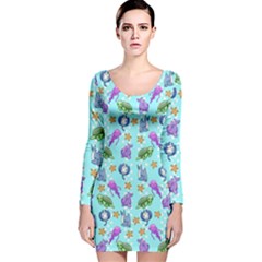 Sea Ocean Sealife Turtle Jellyfish Long Sleeve Velvet Bodycon Dress