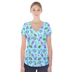 Sea Ocean Sealife Turtle Jellyfish Short Sleeve Front Detail Top by Loisa77