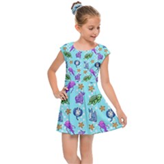 Sea Ocean Sealife Turtle Jellyfish Kids  Cap Sleeve Dress by Loisa77