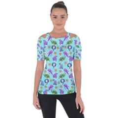 Sea Ocean Sealife Turtle Jellyfish Shoulder Cut Out Short Sleeve Top by Loisa77