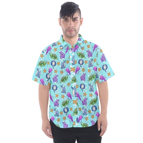 Sea Ocean Sealife Turtle Jellyfish Men s Short Sleeve Shirt by Loisa77