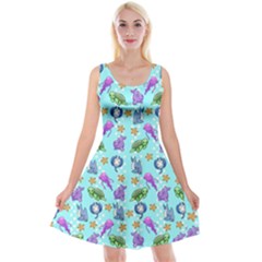 Sea Ocean Sealife Turtle Jellyfish Reversible Velvet Sleeveless Dress