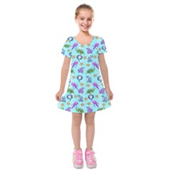 Sea Ocean Sealife Turtle Jellyfish Kids  Short Sleeve Velvet Dress