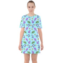 Sea Ocean Sealife Turtle Jellyfish Sixties Short Sleeve Mini Dress by Loisa77