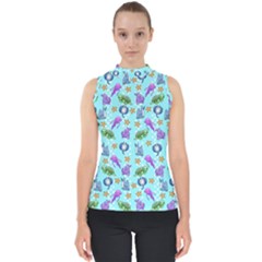 Sea Ocean Sealife Turtle Jellyfish Mock Neck Shell Top by Loisa77