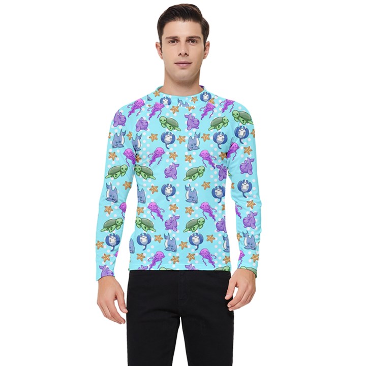 Sea Ocean Sealife Turtle Jellyfish Men s Long Sleeve Rash Guard