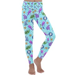 Sea Ocean Sealife Turtle Jellyfish Kids  Lightweight Velour Classic Yoga Leggings by Loisa77