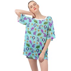 Sea Ocean Sealife Turtle Jellyfish Oversized Chiffon Top by Loisa77