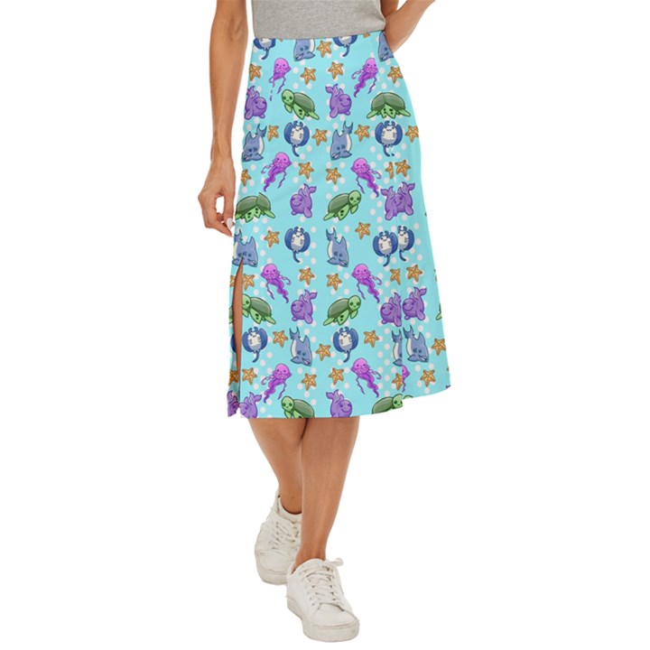 Sea Ocean Sealife Turtle Jellyfish Midi Panel Skirt