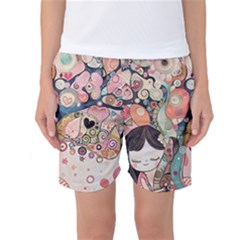 Whimsical Colorful Young Girl Women s Basketball Shorts by Loisa77