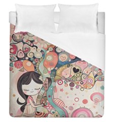 Whimsical Colorful Young Girl Duvet Cover (queen Size) by Loisa77