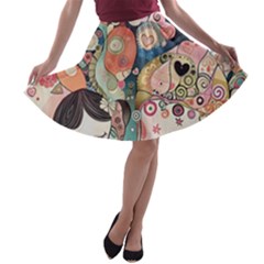 Whimsical Colorful Young Girl A-line Skater Skirt by Loisa77