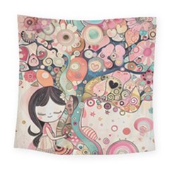 Whimsical Colorful Young Girl Square Tapestry (large)