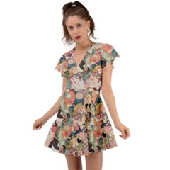 Whimsical Colorful Young Girl Flutter Sleeve Wrap Dress by Loisa77