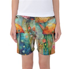 Whimsical Mushrooms Colorful Patterns Women s Basketball Shorts by Loisa77