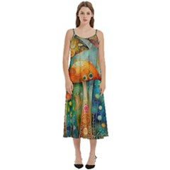 Whimsical Mushrooms Colorful Patterns Casual Spaghetti Strap Midi Dress by Loisa77