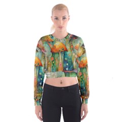 Whimsical Mushrooms Colorful Patterns Cropped Sweatshirt