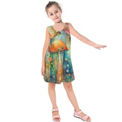 Whimsical Mushrooms Colorful Patterns Kids  Sleeveless Dress by Loisa77