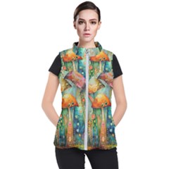 Whimsical Mushrooms Colorful Patterns Women s Puffer Vest