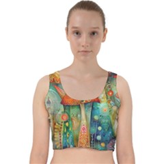 Whimsical Mushrooms Colorful Patterns Velvet Racer Back Crop Top by Loisa77