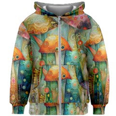 Whimsical Mushrooms Colorful Patterns Kids  Zipper Hoodie Without Drawstring