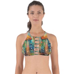 Whimsical Mushrooms Colorful Patterns Perfectly Cut Out Bikini Top by Loisa77