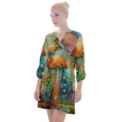 Whimsical Mushrooms Colorful Patterns Open Neck Shift Dress by Loisa77