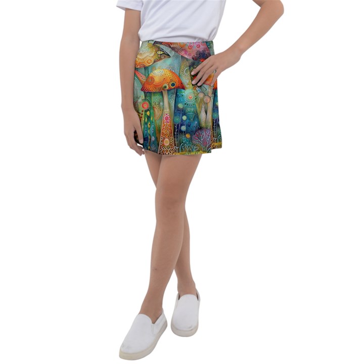 Whimsical Mushrooms Colorful Patterns Kids  Tennis Skirt