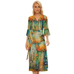 Whimsical Mushrooms Colorful Patterns Midsummer Wrap Dress by Loisa77