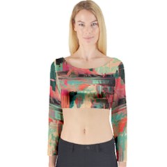 Backgrounds Multi Colored Abstract Long Sleeve Crop Top by Loisa77