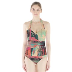 Backgrounds Multi Colored Abstract Halter Swimsuit by Loisa77