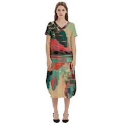 Backgrounds Multi Colored Abstract T-shirt Midi Dress With Pockets by Loisa77