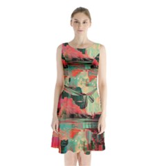 Backgrounds Multi Colored Abstract Sleeveless Waist Tie Chiffon Dress by Loisa77