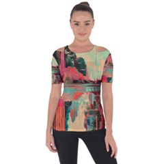 Backgrounds Multi Colored Abstract Shoulder Cut Out Short Sleeve Top by Loisa77