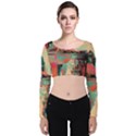 Backgrounds Multi Colored Abstract Velvet Long Sleeve Crop Top View1