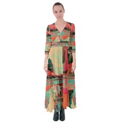 Backgrounds Multi Colored Abstract Button Up Maxi Dress by Loisa77