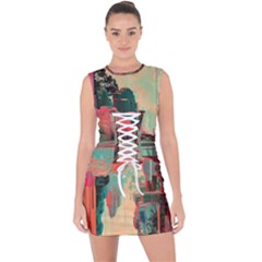 Backgrounds Multi Colored Abstract Lace Up Front Bodycon Dress by Loisa77