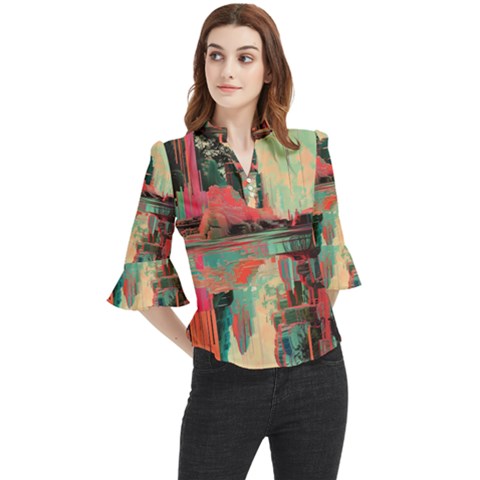 Backgrounds Multi Colored Abstract Loose Horn Sleeve Chiffon Blouse by Loisa77