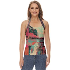 Backgrounds Multi Colored Abstract Basic Halter Top by Loisa77