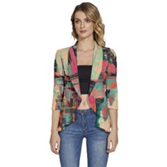 Backgrounds Multi Colored Abstract Women s 3/4 Sleeve Ruffle Edge Open Front Jacket by Loisa77