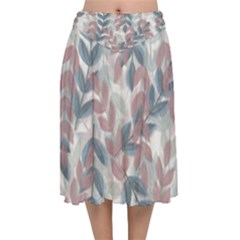 Leaves Pattern Background Nature Velvet Flared Midi Skirt