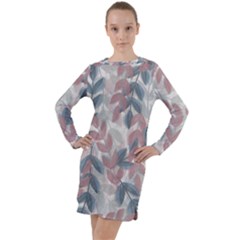 Leaves Pattern Background Nature Long Sleeve Hoodie Dress