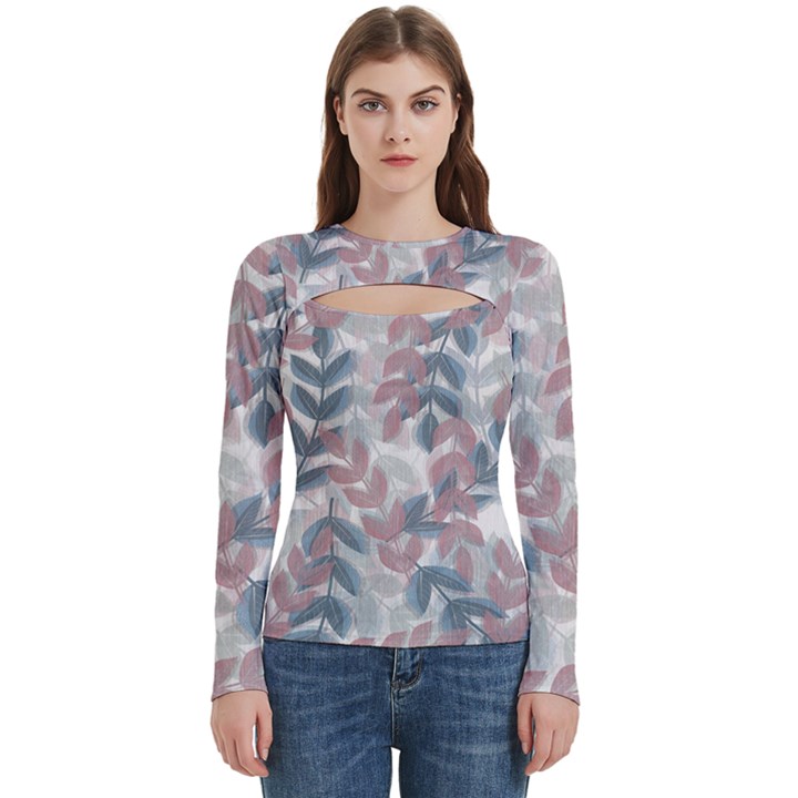 Leaves Pattern Background Nature Women s Cut Out Long Sleeve T-Shirt