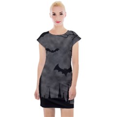 Halloween Background Halloween Scene Cap Sleeve Bodycon Dress by Ket1n9